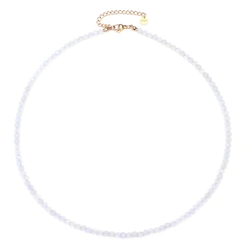 Blauer Spitzenachat Edelsteinkette mit facettierten 4mm Perlen - echte Natursteine - Länge verstellbar - Heilstein Schutzstein Edelstein Collier Glücksbringer Talisman Geschenk (Bl Spitzena., 45, R) von LAKADA