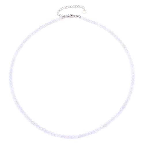 Blauer Spitzenachat Edelsteinkette mit facettierten 4mm Perlen - echte Natursteine - Länge verstellbar - Heilstein Schutzstein Edelstein Collier Glücksbringer Talisman Geschenk (Bl. Spitzena., 45, S) von LAKADA