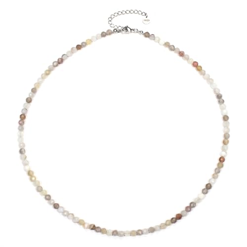 Botswana Achat Edelsteinkette mit facettierten 4mm Perlen - echte Natursteine - Länge verstellbar - Heilstein Schutzstein Edelstein Collier Glücksbringer Talisman Geschenk (Botswana A., 40, S) von LAKADA