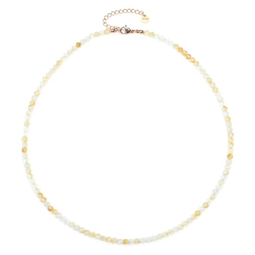 Citrin Edelsteinkette mit facettierten 4mm Perlen - echte Natursteine - Länge verstellbar - Heilstein Schutzstein Edelstein Collier Glücksbringer Talisman Geschenk (Citrin, 40, R) von LAKADA