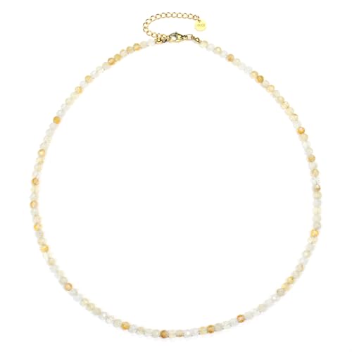 Citrin Edelsteinkette mit facettierten 4mm Perlen - echte Natursteine - Länge verstellbar - Heilstein Schutzstein Edelstein Collier Glücksbringer Talisman Geschenk (Citrin, 45, G) von LAKADA