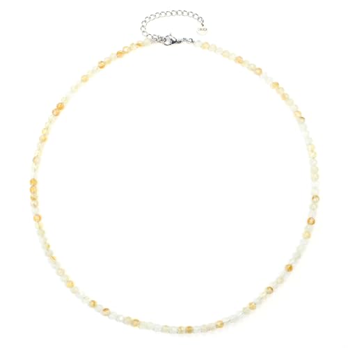 Citrin Edelsteinkette mit facettierten 4mm Perlen - echte Natursteine - Länge verstellbar - Heilstein Schutzstein Edelstein Collier Glücksbringer Talisman Geschenk (Citrin, 50, S) von LAKADA