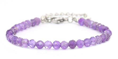 Echtes Amethyst Edelstein Armband mit facettierten 4mm Perlen - Länge verstellbar - Heilstein Schutzstein Edelsteinarmband Glücksbringer Talisman Geschenk (Amethyst, 16-21CM S) von LAKADA