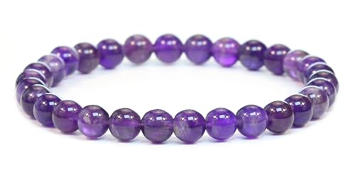 Echtes Amethyst Edelstein Armband mit runden 6mm Perlen - verschiedene Längen - Heilstein Schutzstein Edelsteinarmband Glücksbringer Talisman Geschenk (Amethyst, 21CM) von LAKADA