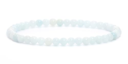 Echtes Aquamarin Edelstein Armband mit runden 4mm Perlen - verschiedene Längen - Heilstein Schutzstein Edelsteinarmband Glücksbringer Talisman Geschenk (Aquamarin, 21CM) von LAKADA