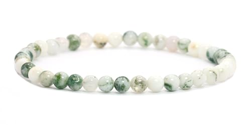 Echtes Baumachat Edelstein Armband mit runden 4mm Perlen - verschiedene Längen - Heilstein Schutzstein Edelsteinarmband Glücksbringer Talisman Geschenk (Baumachat, 18CM) von LAKADA