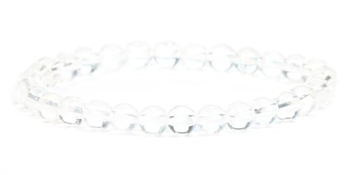 Echtes Bergkristall Edelstein Armband mit runden 6mm Perlen - verschiedene Längen - Heilstein Schutzstein Edelsteinarmband Glücksbringer Talisman Geschenk (Bergkristall, 15CM) von LAKADA