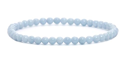 Echtes Blauer Angelit Edelstein Armband mit runden 4mm Perlen - verschiedene Längen - Heilstein Schutzstein Edelsteinarmband Glücksbringer Talisman Geschenk (Bl. Angelit, 15CM) von LAKADA