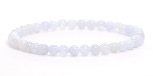 Echtes Blauer Spitzenachat Edelstein Armband mit runden 4mm Perlen - verschiedene Längen - Heilstein Schutzstein Edelsteinarmband Glücksbringer Talisman Geschenk (Bl. Spitzena., 18CM) von LAKADA