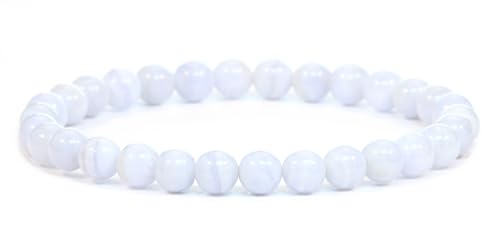 Echtes Blauer Spitzenachat Edelstein Armband mit runden 6mm Perlen - verschiedene Längen - Heilstein Schutzstein Edelsteinarmband Glücksbringer Talisman Geschenk (Bl. Spitzena., 15CM) von LAKADA