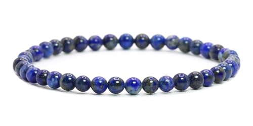 Echtes Edelstein Armband mit runden 4mm Perlen - verschiedene Längen - Heilstein Schutzstein Edelsteinarmband Glücksbringer Talisman Geschenk (Lapislazuli, L - 21 CM) von LAKADA