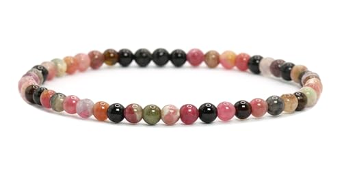 Echtes Gemischter Turmalin Edelstein Armband mit runden 4mm Perlen - verschiedene Längen - Heilstein Schutzstein Edelsteinarmband Glücksbringer Talisman Geschenk (Gem. Turm., 21CM) von LAKADA
