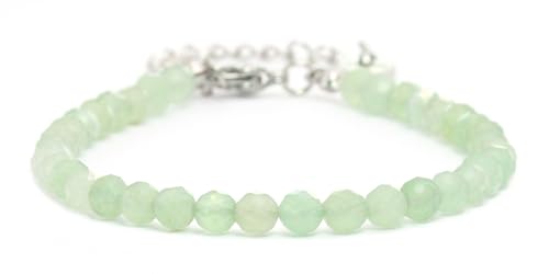 Echtes Grüner Aventurin Edelstein Armband mit facettierten 4mm Perlen - Länge verstellbar - Heilstein Schutzstein Edelsteinarmband Glücksbringer Talisman Geschenk (Gr. Avent., 16-21CM S) von LAKADA
