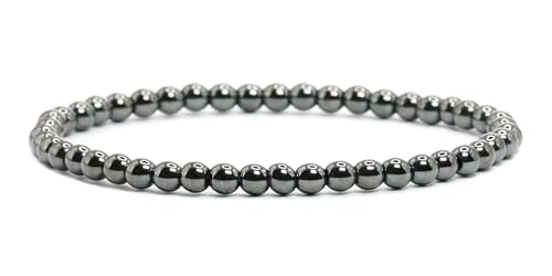 Echtes Hämatit Edelstein Armband mit runden 4mm Perlen - verschiedene Längen - Heilstein Schutzstein Edelsteinarmband Glücksbringer Talisman Geschenk (Hämatit, 15CM) von LAKADA