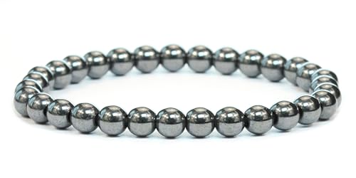 Echtes Hämatit Edelstein Armband mit runden 6mm Perlen - verschiedene Längen - Heilstein Schutzstein Edelsteinarmband Glücksbringer Talisman Geschenk (Hämatit, 21CM) von LAKADA