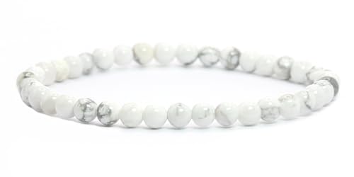 Echtes Howlith Edelstein Armband mit runden 4mm Perlen - verschiedene Längen - Heilstein Schutzstein Edelsteinarmband Glücksbringer Talisman Geschenk (Howlith, 21CM) von LAKADA