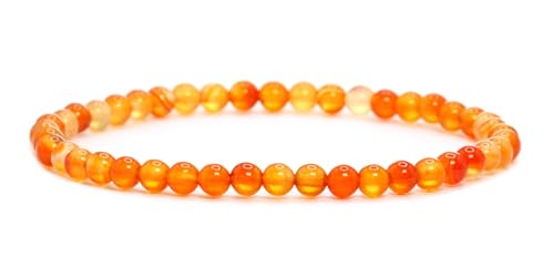 Echtes Karneol Edelstein Armband mit runden 4mm Perlen - verschiedene Längen - Heilstein Schutzstein Edelsteinarmband Glücksbringer Talisman Geschenk (Karneol, 15CM) von LAKADA
