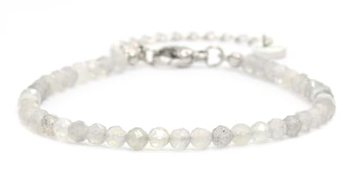 Echtes Labradorit Edelstein Armband mit facettierten 4mm Perlen - Länge verstellbar - Heilstein Schutzstein Edelsteinarmband Glücksbringer Talisman Geschenk (Labradorit, 16-21CM S) von LAKADA