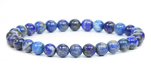 Echtes Lapislazuli Edelstein Armband mit runden 6mm Perlen - verschiedene Längen - Heilstein Schutzstein Edelsteinarmband Glücksbringer Talisman Geschenk (Lapislazuli, 18CM) von LAKADA