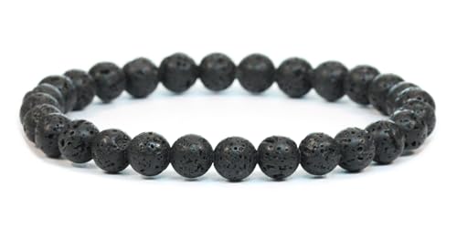 Echtes Lavastein Edelstein Armband mit runden 6mm Perlen - verschiedene Längen - Heilstein Schutzstein Edelsteinarmband Glücksbringer Talisman Geschenk (Lavastein, 15CM) von LAKADA