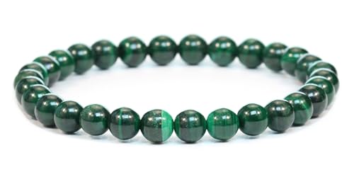 Echtes Malachit Edelstein Armband mit runden 6mm Perlen - verschiedene Längen - Heilstein Schutzstein Edelsteinarmband Glücksbringer Talisman Geschenk (Malachit, 18CM) von LAKADA
