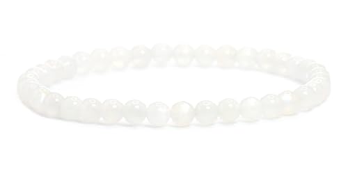 Echtes Mondstein Edelstein Armband mit runden 4mm Perlen - verschiedene Längen - Heilstein Schutzstein Edelsteinarmband Glücksbringer Talisman Geschenk (Mondstein, 18CM) von LAKADA