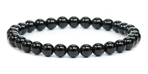 Echtes Onyx Edelstein Armband mit runden 6mm Perlen - verschiedene Längen - Heilstein Schutzstein Edelsteinarmband Glücksbringer Talisman Geschenk (Onyx, 21CM) von LAKADA