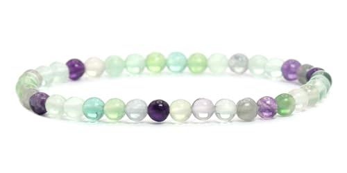 Echtes Regenbogenfluorit Edelstein Armband mit runden 4mm Perlen - verschiedene Längen - Heilstein Schutzstein Edelsteinarmband Glücksbringer Talisman Geschenk (Fluorit, 21CM) von LAKADA