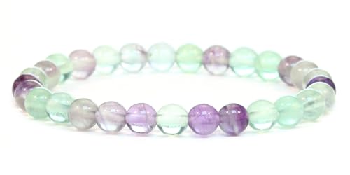 Echtes Regenbogenfluorit Edelstein Armband mit runden 6mm Perlen - verschiedene Längen - Heilstein Schutzstein Edelsteinarmband Glücksbringer Talisman Geschenk (Regenbogenfluorit, 21CM) von LAKADA