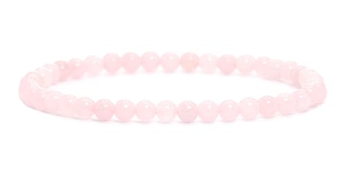 Echtes Rosenquarz Edelstein Armband mit runden 4mm Perlen - verschiedene Längen - Heilstein Schutzstein Edelsteinarmband Glücksbringer Talisman Geschenk (Rosenquarz, 21CM) von LAKADA