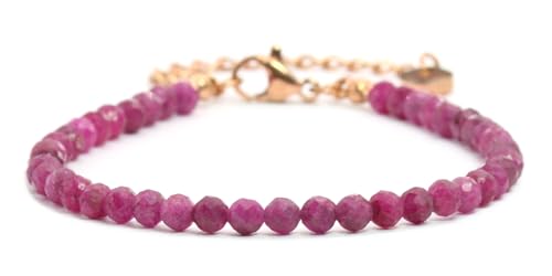 Echtes Rubin Edelstein Armband mit facettierten 4mm Perlen - Länge verstellbar - Heilstein Schutzstein Edelsteinarmband Glücksbringer Talisman Geschenk (Rubin, 16-21CM R) von LAKADA