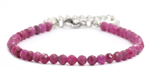 Echtes Rubin Edelstein Armband mit facettierten 4mm Perlen - Länge verstellbar - Heilstein Schutzstein Edelsteinarmband Glücksbringer Talisman Geschenk (Rubin, 16-21CM S) von LAKADA