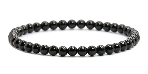 Echtes Schwarzer Turmalin Edelstein Armband mit runden 4mm Perlen - verschiedene Längen - Heilstein Schutzstein Edelsteinarmband Glücksbringer Talisman Geschenk (Schw. Turm., 18CM) von LAKADA
