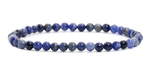 Echtes Sodalith Edelstein Armband mit runden 4mm Perlen - verschiedene Längen - Heilstein Schutzstein Edelsteinarmband Glücksbringer Talisman Geschenk (Sodalith, 21CM) von LAKADA