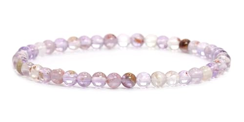 Echtes Super Seven Amethyst Edelstein Armband mit runden 4mm Perlen - verschiedene Längen - Heilstein Schutzstein Edelsteinarmband Glücksbringer Talisman Geschenk (S. S. Ameth., 18CM) von LAKADA