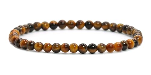 Echtes Tigerauge Edelstein Armband mit runden 4mm Perlen - verschiedene Längen - Heilstein Schutzstein Edelsteinarmband Glücksbringer Talisman Geschenk (Tigerauge, 15CM) von LAKADA