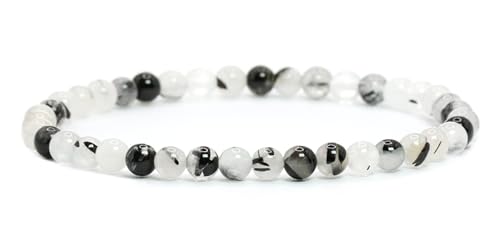 Echtes Turmalinquarz Edelstein Armband mit runden 4mm Perlen - verschiedene Längen - Heilstein Schutzstein Edelsteinarmband Glücksbringer Talisman Geschenk (Turmalinquarz, 18CM) von LAKADA