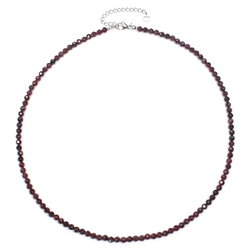 Granat Edelsteinkette mit facettierten 4mm Perlen - echte Natursteine - Länge verstellbar - Heilstein Schutzstein Edelstein Collier Glücksbringer Talisman Geschenk (Granat, 40, S) von LAKADA
