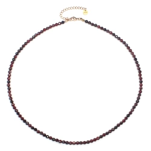 Granat Edelsteinkette mit facettierten 4mm Perlen - echte Natursteine - Länge verstellbar - Heilstein Schutzstein Edelstein Collier Glücksbringer Talisman Geschenk (Granat, 45, R) von LAKADA