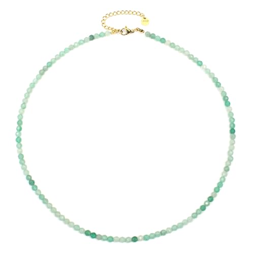Grüner Aventurin Edelsteinkette mit facettierten 4mm Perlen - echte Natursteine - Länge verstellbar - Heilstein Schutzstein Edelstein Collier Glücksbringer Talisman Geschenk (Gr. Avent., 45, G) von LAKADA