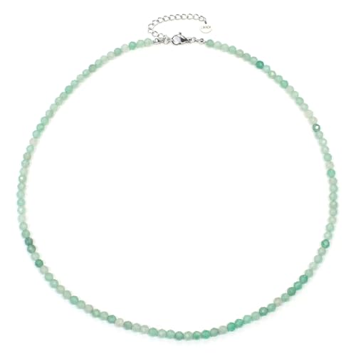 Grüner Aventurin Edelsteinkette mit facettierten 4mm Perlen - echte Natursteine - Länge verstellbar - Heilstein Schutzstein Edelstein Collier Glücksbringer Talisman Geschenk (Gr. Avent., 45, S) von LAKADA