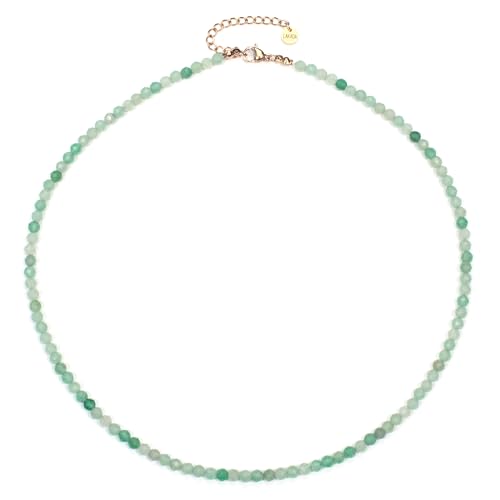 Grüner Aventurin Edelsteinkette mit facettierten 4mm Perlen - echte Natursteine - Länge verstellbar - Heilstein Schutzstein Edelstein Collier Glücksbringer Talisman Geschenk (Gr. Avent., 50, R) von LAKADA