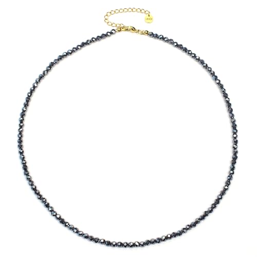 Hämatit Edelsteinkette mit facettierten 4mm Perlen - echte Natursteine - Länge verstellbar - Heilstein Schutzstein Edelstein Collier Glücksbringer Talisman Geschenk (Hämatit, 40, G) von LAKADA