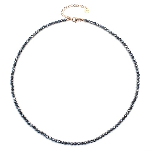 Hämatit Edelsteinkette mit facettierten 4mm Perlen - echte Natursteine - Länge verstellbar - Heilstein Schutzstein Edelstein Collier Glücksbringer Talisman Geschenk (Hämatit, 45, R) von LAKADA