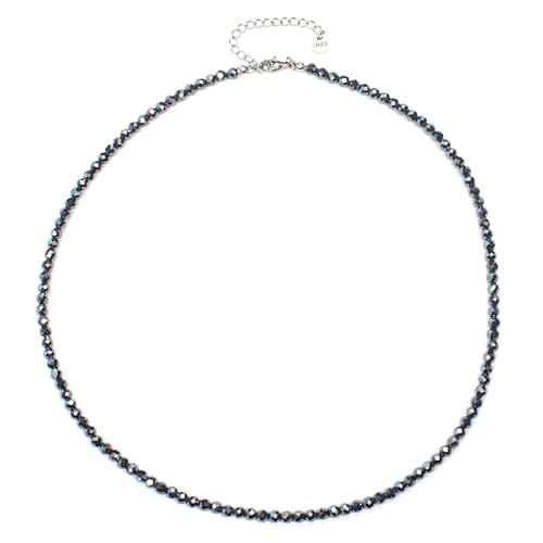 Hämatit Edelsteinkette mit facettierten 4mm Perlen - echte Natursteine - Länge verstellbar - Heilstein Schutzstein Edelstein Collier Glücksbringer Talisman Geschenk (Hämatit, 45, S) von LAKADA