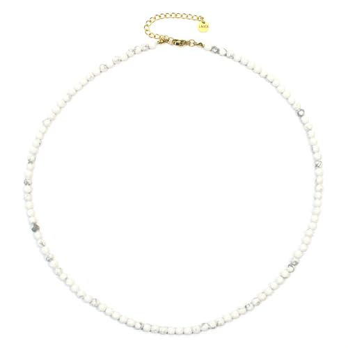 Howlith Edelsteinkette mit facettierten 4mm Perlen - echte Natursteine - Länge verstellbar - Heilstein Schutzstein Edelstein Collier Glücksbringer Talisman Geschenk (Howlith, 40, G) von LAKADA