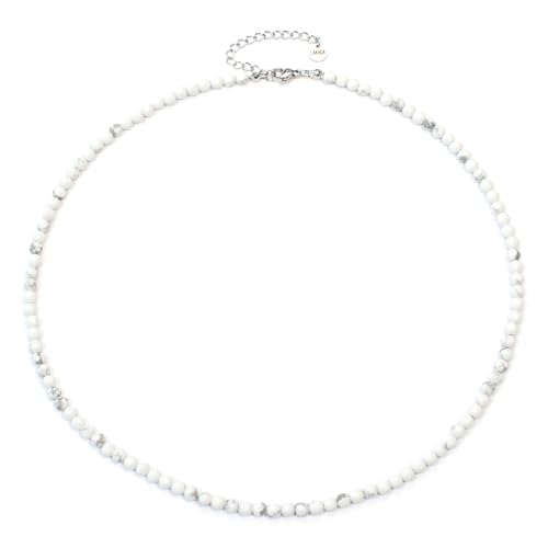 Howlith Edelsteinkette mit facettierten 4mm Perlen - echte Natursteine - Länge verstellbar - Heilstein Schutzstein Edelstein Collier Glücksbringer Talisman Geschenk (Howlith, 40, S) von LAKADA
