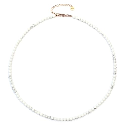 Howlith Edelsteinkette mit facettierten 4mm Perlen - echte Natursteine - Länge verstellbar - Heilstein Schutzstein Edelstein Collier Glücksbringer Talisman Geschenk (Howlith, 50, R) von LAKADA