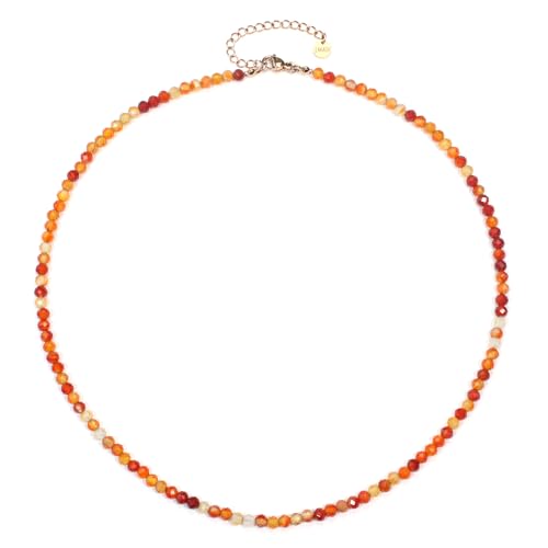 Karneol Edelsteinkette mit facettierten 4mm Perlen - echte Natursteine - Länge verstellbar - Heilstein Schutzstein Edelstein Collier Glücksbringer Talisman Geschenk (Karneol, 50, R) von LAKADA