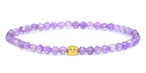 LAKADA Echtes Amethyst Edelstein Armband mit facettierten 4mm Perlen und Edelstahllebensbaum Heilstein Schutzstein Edelsteinarmband Glücksbringer Talisman Geschenk (Amethyst, G., 15CM) von LAKADA